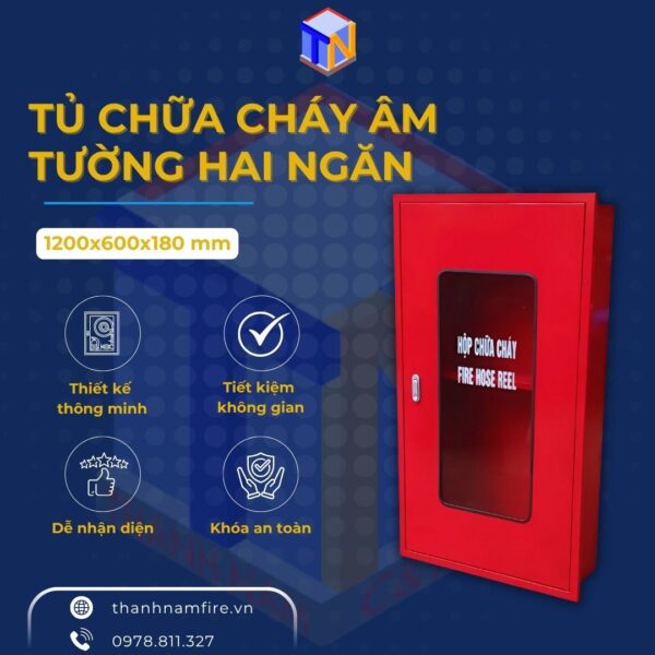 tủ chữa cháy âm tường hai ngăn kích thước 1200x600x180mm