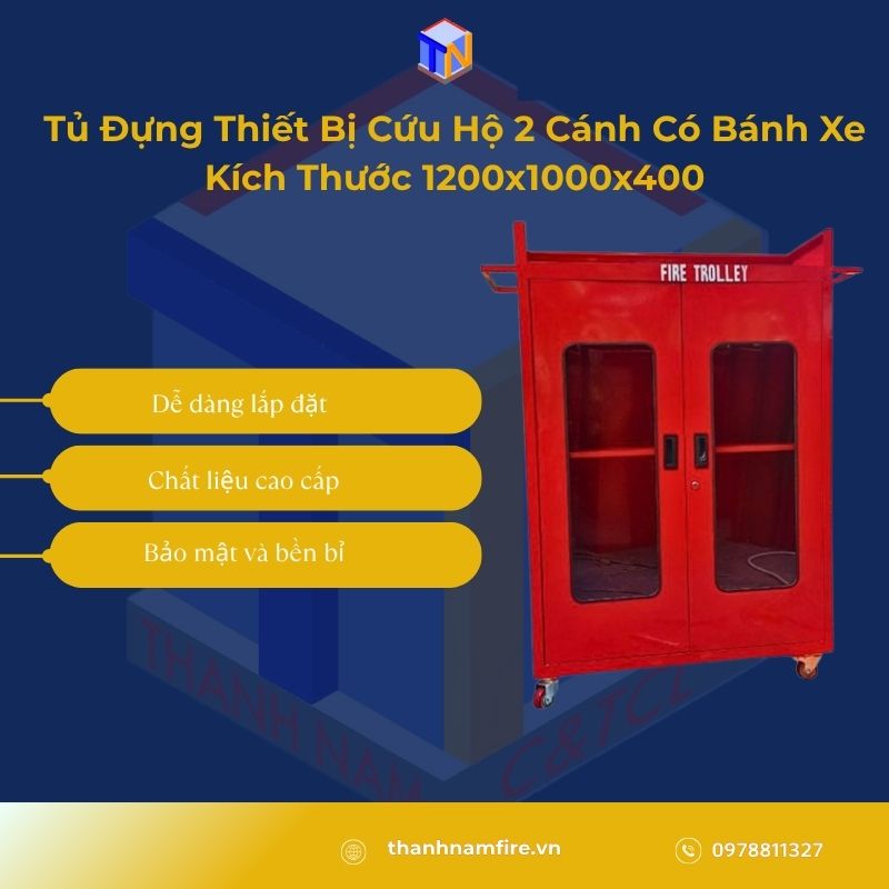 Tủ Đựng Thiết Bị Cứu Hộ 2 Cánh Có Bánh Xe Kích Thước 1200x1000x400