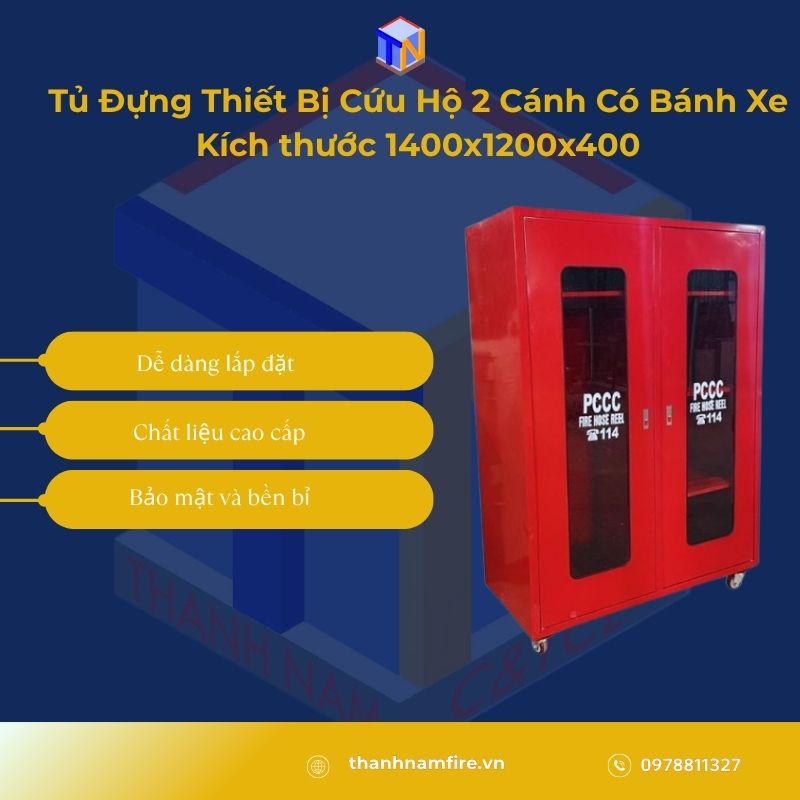 Tủ Đựng Thiết Bị Cứu Hộ 2 Cánh Có Bánh Xe Kích thước 1400x1200x400