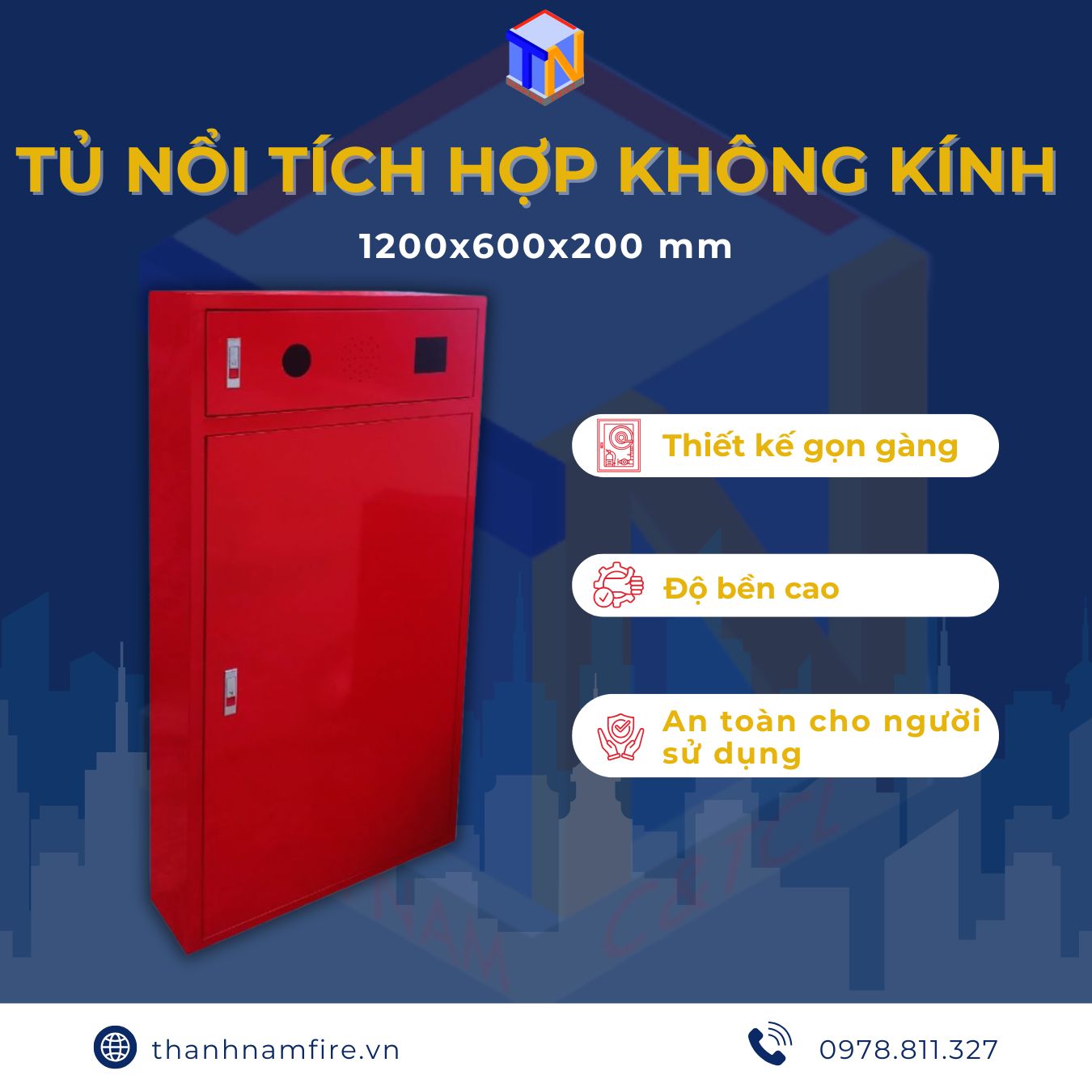 tủ nổi tích hợp không kính kích thước 1200x600x200mm