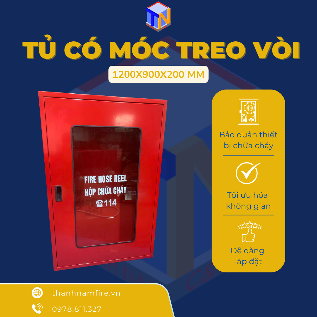 Tủ PCCC 1200x900x200 mm - Có Móc Treo Vòi