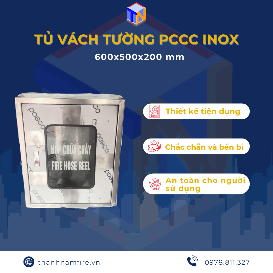 Tủ PCCC inox304 Kích Thước 600x500x200 mm