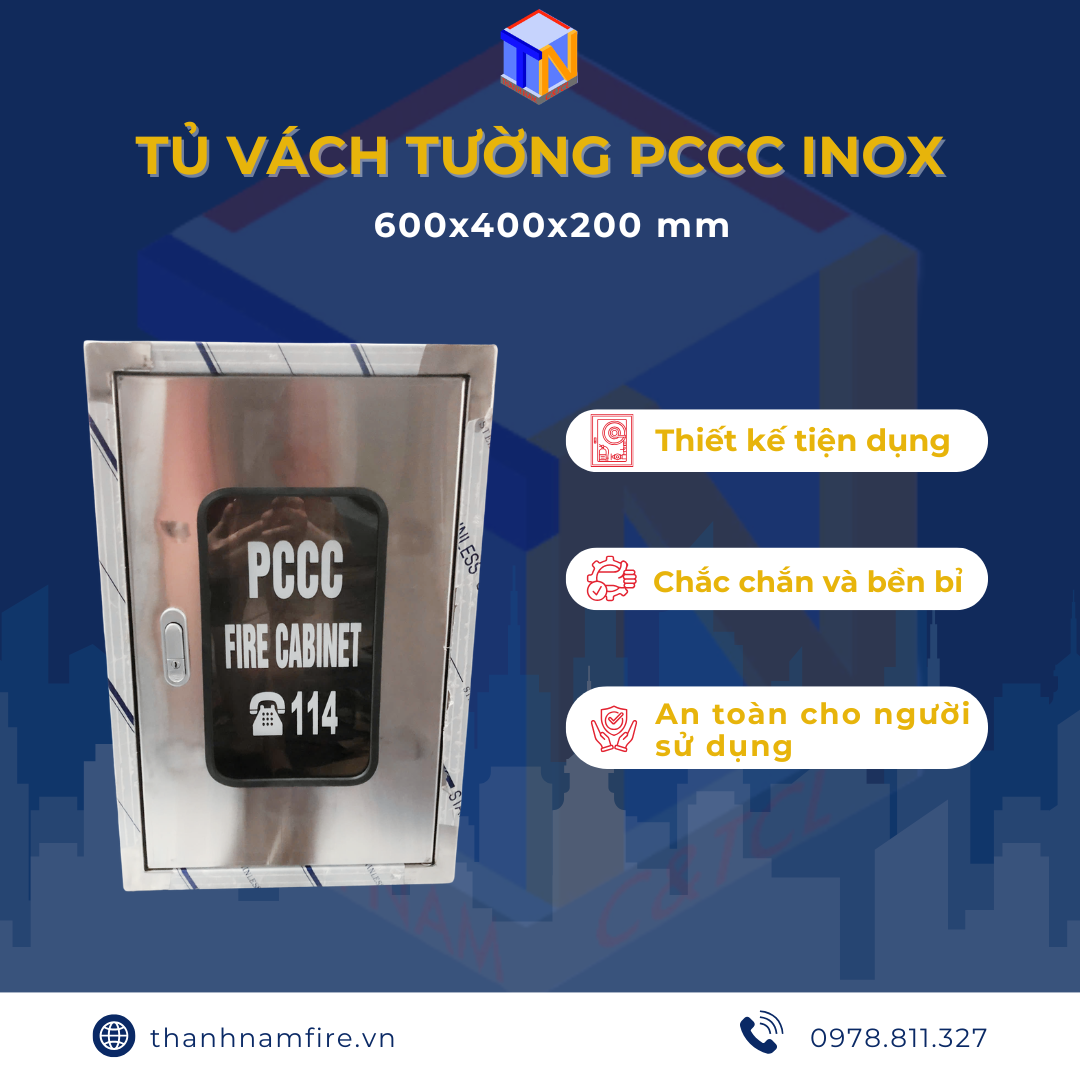 Tủ chữa cháy inox304 Kích Thước 600x400x200 mm