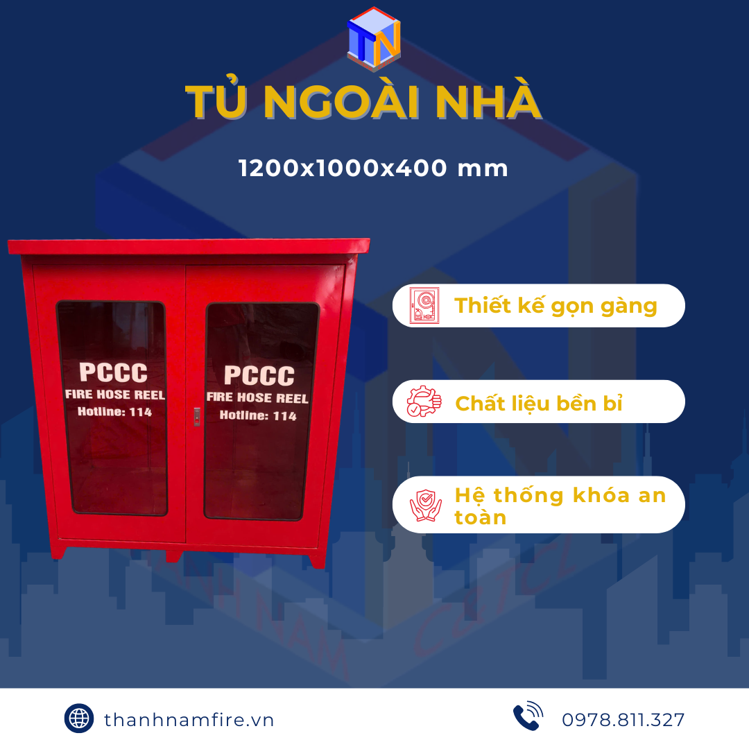 Tủ Cứu Hoả Ngoài Nhà 2 cánh 1200x1000x400