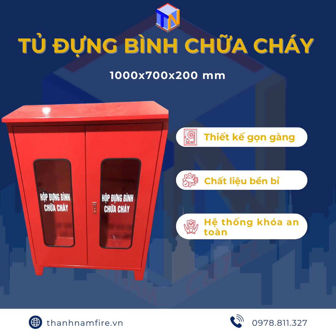 Tủ Đựng Bình Cứu Hoả 2 cánh 1000x700x200mm