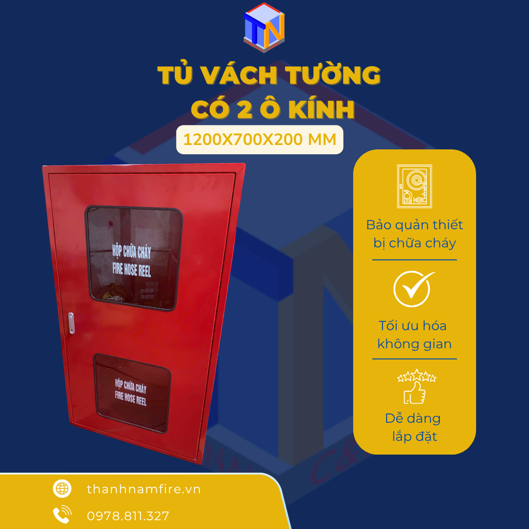 Hộp PCCC 1200x700x200 mm - Có 2 ô kính