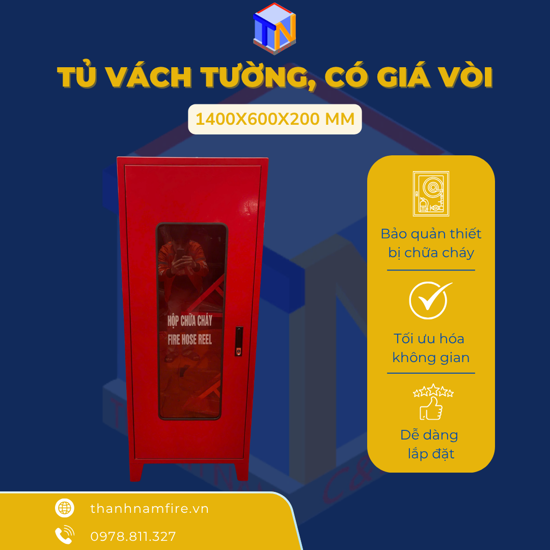 Tủ Cứu Hoả 1400x600x200 mm - Có Giá Vòi