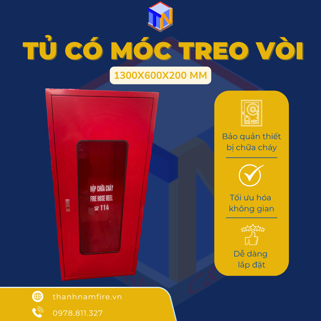 Hộp Chữa Cháy 1300x600x200 mm - Có Móc Treo Vòi